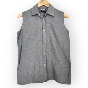 Vintage Three Rivers Black White Micro Houndstooth Sleeveless Button Down Shirt